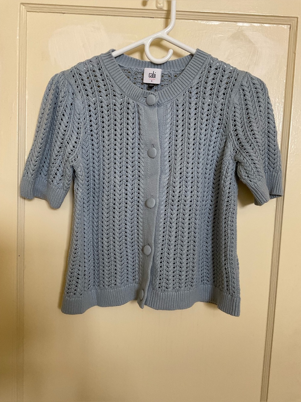 CAbi Light Blue Openwork Short-Sleeve Cardigan